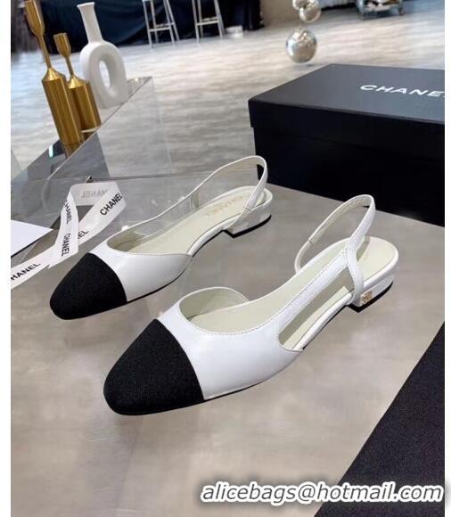 Good Product Chanel Lambskin & Grosgrain Flat Slingbacks Ballerina G31319 White/Black 2020