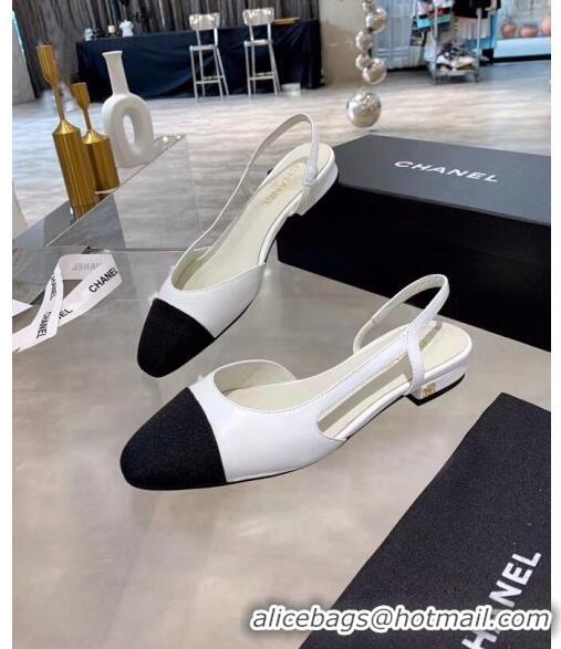 Good Product Chanel Lambskin & Grosgrain Flat Slingbacks Ballerina G31319 White/Black 2020