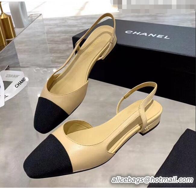 Buy Cheap Chanel Lambskin & Grosgrain Flat Slingbacks Ballerina G31319 Nude/Black 2020