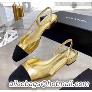 Reasonable Price Chanel Lambskin & Grosgrain Flat Slingbacks Ballerina G31319 Gold/Black 2020