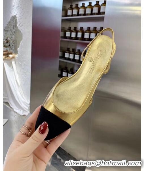 Reasonable Price Chanel Lambskin & Grosgrain Flat Slingbacks Ballerina G31319 Gold/Black 2020