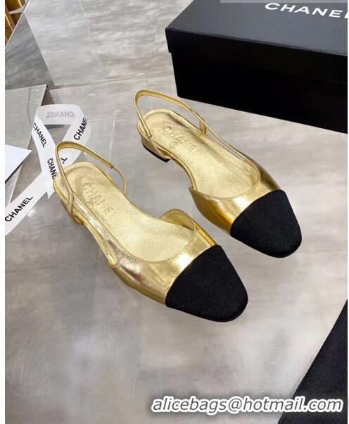 Reasonable Price Chanel Lambskin & Grosgrain Flat Slingbacks Ballerina G31319 Gold/Black 2020