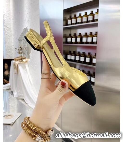 Reasonable Price Chanel Lambskin & Grosgrain Flat Slingbacks Ballerina G31319 Gold/Black 2020