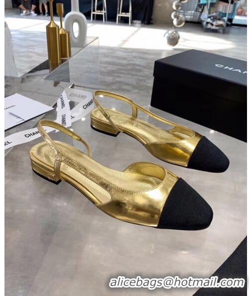 Reasonable Price Chanel Lambskin & Grosgrain Flat Slingbacks Ballerina G31319 Gold/Black 2020