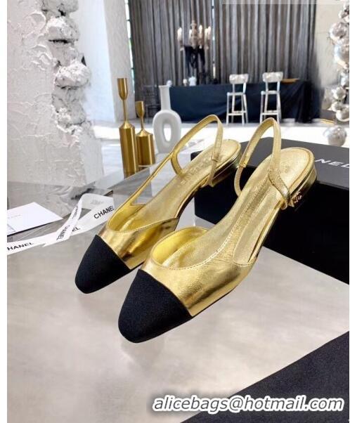 Reasonable Price Chanel Lambskin & Grosgrain Flat Slingbacks Ballerina G31319 Gold/Black 2020