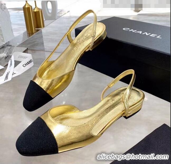 Reasonable Price Chanel Lambskin & Grosgrain Flat Slingbacks Ballerina G31319 Gold/Black 2020