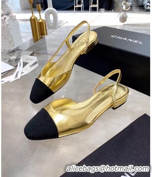 Reasonable Price Chanel Lambskin & Grosgrain Flat Slingbacks Ballerina G31319 Gold/Black 2020