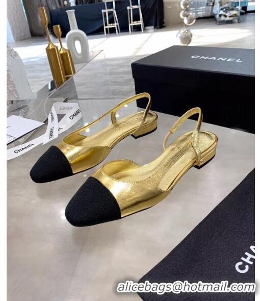 Reasonable Price Chanel Lambskin & Grosgrain Flat Slingbacks Ballerina G31319 Gold/Black 2020