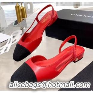 Super Quality Chanel Lambskin & Grosgrain Flat Slingbacks Ballerina G31319 Red/Black 2020