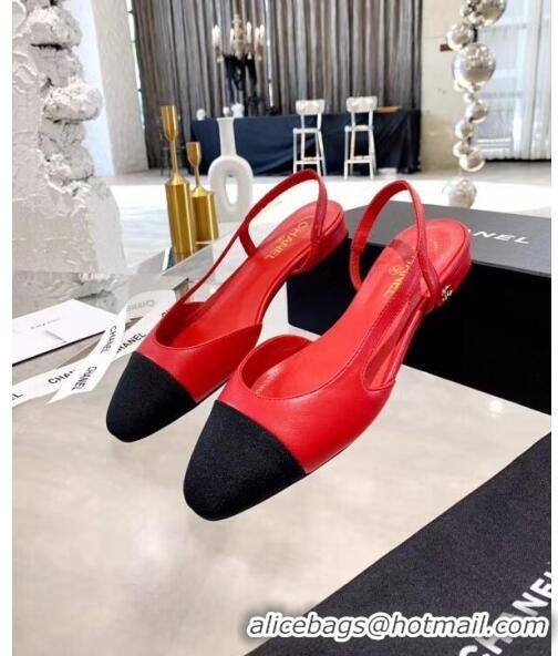 Super Quality Chanel Lambskin & Grosgrain Flat Slingbacks Ballerina G31319 Red/Black 2020