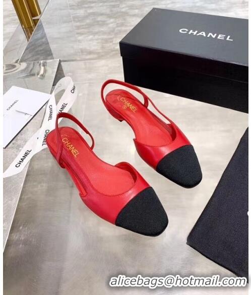 Super Quality Chanel Lambskin & Grosgrain Flat Slingbacks Ballerina G31319 Red/Black 2020