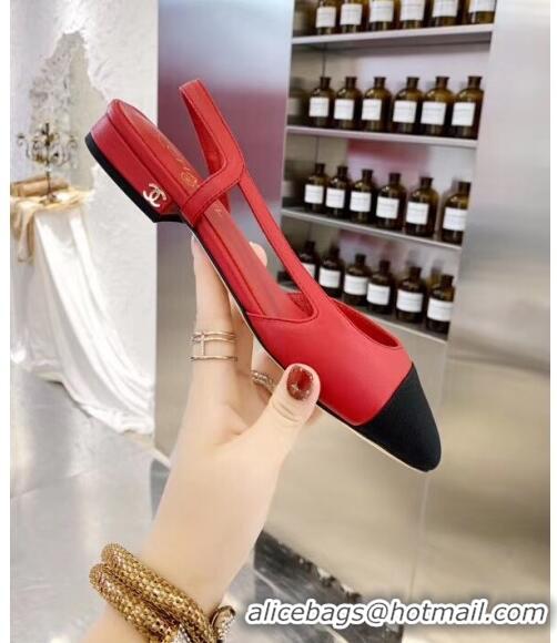 Super Quality Chanel Lambskin & Grosgrain Flat Slingbacks Ballerina G31319 Red/Black 2020