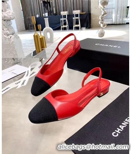 Super Quality Chanel Lambskin & Grosgrain Flat Slingbacks Ballerina G31319 Red/Black 2020