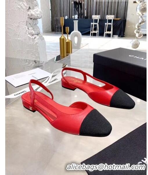 Super Quality Chanel Lambskin & Grosgrain Flat Slingbacks Ballerina G31319 Red/Black 2020