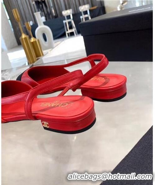 Super Quality Chanel Lambskin & Grosgrain Flat Slingbacks Ballerina G31319 Red/Black 2020