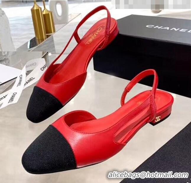 Super Quality Chanel Lambskin & Grosgrain Flat Slingbacks Ballerina G31319 Red/Black 2020