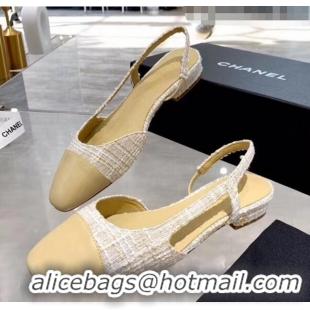 Buy Discount Chanel Lambskin & Tweed Flat Slingbacks Ballerina G31319 Off-White/Beige 2020