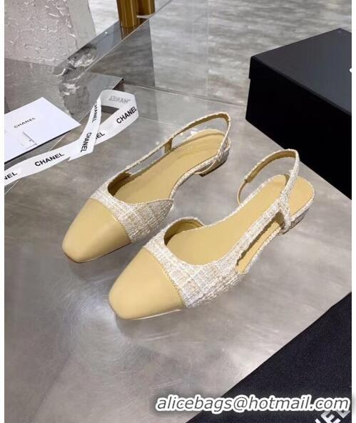 Buy Discount Chanel Lambskin & Tweed Flat Slingbacks Ballerina G31319 Off-White/Beige 2020