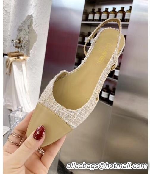 Buy Discount Chanel Lambskin & Tweed Flat Slingbacks Ballerina G31319 Off-White/Beige 2020