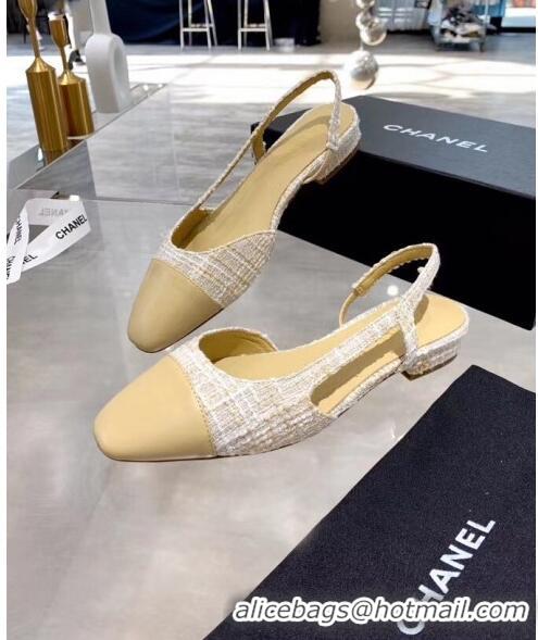 Buy Discount Chanel Lambskin & Tweed Flat Slingbacks Ballerina G31319 Off-White/Beige 2020