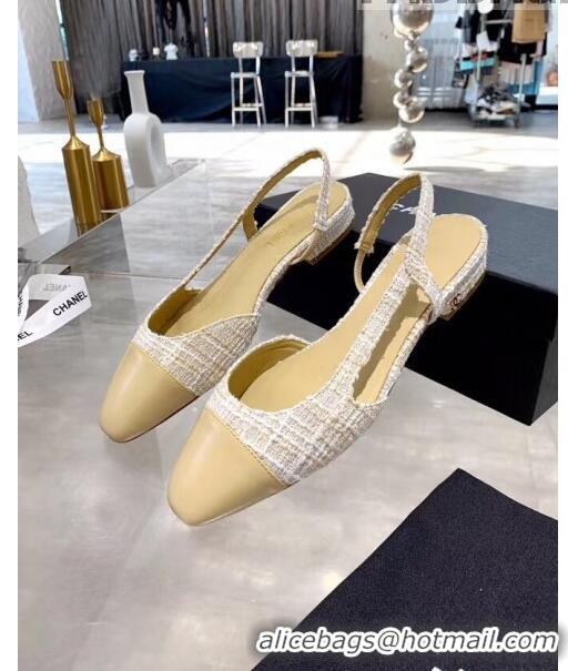 Buy Discount Chanel Lambskin & Tweed Flat Slingbacks Ballerina G31319 Off-White/Beige 2020