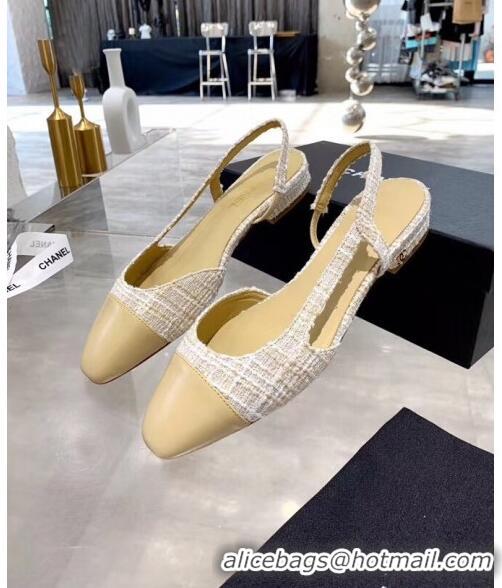 Buy Discount Chanel Lambskin & Tweed Flat Slingbacks Ballerina G31319 Off-White/Beige 2020