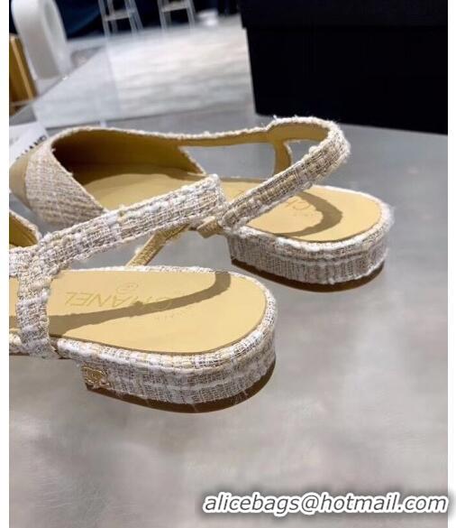 Buy Discount Chanel Lambskin & Tweed Flat Slingbacks Ballerina G31319 Off-White/Beige 2020