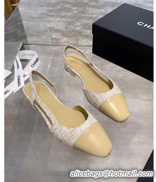 Buy Discount Chanel Lambskin & Tweed Flat Slingbacks Ballerina G31319 Off-White/Beige 2020