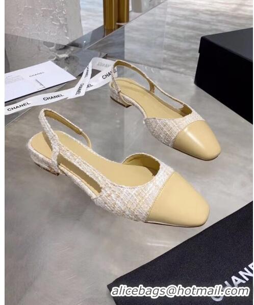 Buy Discount Chanel Lambskin & Tweed Flat Slingbacks Ballerina G31319 Off-White/Beige 2020