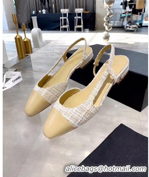 Buy Discount Chanel Lambskin & Tweed Flat Slingbacks Ballerina G31319 Off-White/Beige 2020