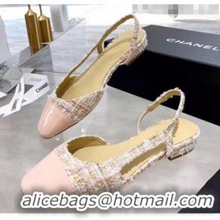 Top Design Chanel Patent Leather & Tweed Flat Slingbacks Ballerina G31319 Pink 2020