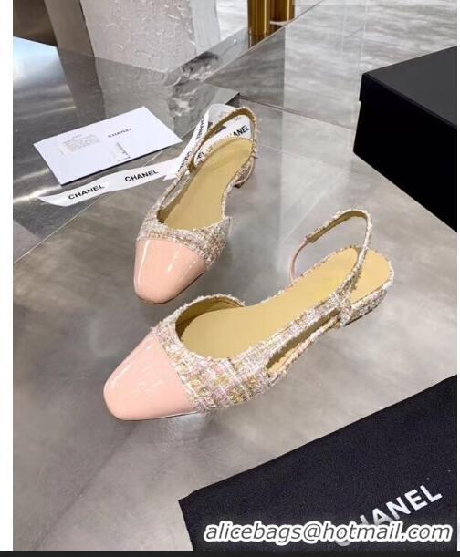 Top Design Chanel Patent Leather & Tweed Flat Slingbacks Ballerina G31319 Pink 2020