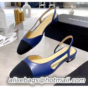 Pretty Style Chanel Lambskin & Grosgrain Flat Slingbacks Ballerina G31319 Blue/Black 2020