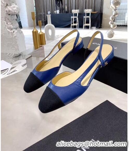 Pretty Style Chanel Lambskin & Grosgrain Flat Slingbacks Ballerina G31319 Blue/Black 2020