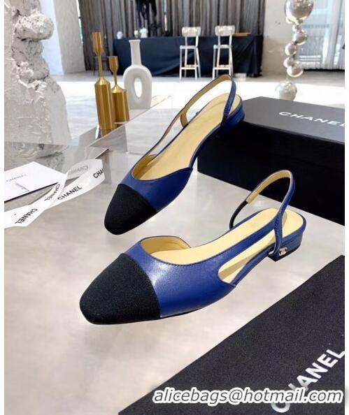 Pretty Style Chanel Lambskin & Grosgrain Flat Slingbacks Ballerina G31319 Blue/Black 2020