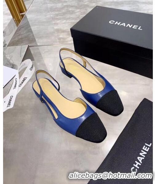 Pretty Style Chanel Lambskin & Grosgrain Flat Slingbacks Ballerina G31319 Blue/Black 2020