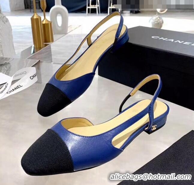 Pretty Style Chanel Lambskin & Grosgrain Flat Slingbacks Ballerina G31319 Blue/Black 2020