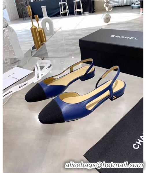 Pretty Style Chanel Lambskin & Grosgrain Flat Slingbacks Ballerina G31319 Blue/Black 2020