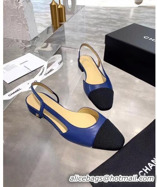 Pretty Style Chanel Lambskin & Grosgrain Flat Slingbacks Ballerina G31319 Blue/Black 2020