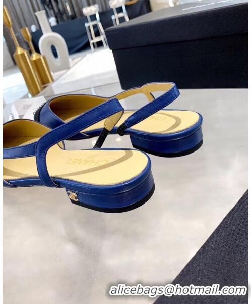 Pretty Style Chanel Lambskin & Grosgrain Flat Slingbacks Ballerina G31319 Blue/Black 2020