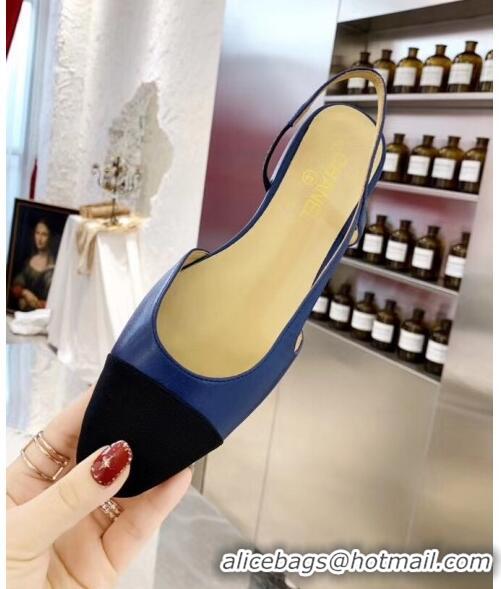 Pretty Style Chanel Lambskin & Grosgrain Flat Slingbacks Ballerina G31319 Blue/Black 2020