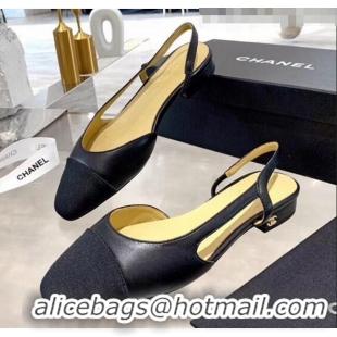 Top Design Chanel Lambskin & Grosgrain Flat Slingbacks Ballerina G31319 Black 2020