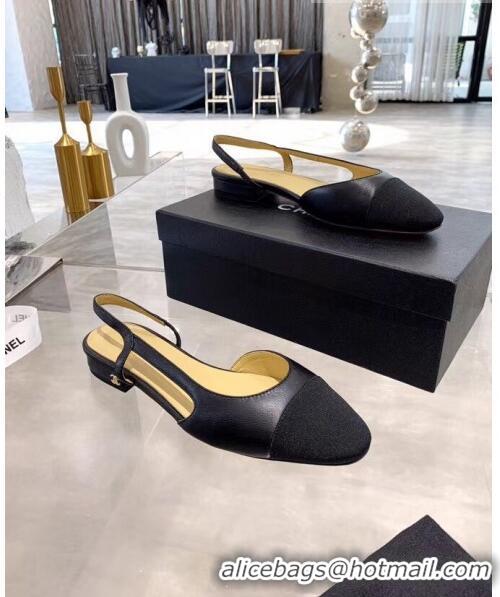 Top Design Chanel Lambskin & Grosgrain Flat Slingbacks Ballerina G31319 Black 2020