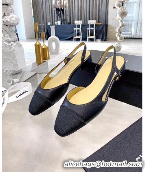 Top Design Chanel Lambskin & Grosgrain Flat Slingbacks Ballerina G31319 Black 2020