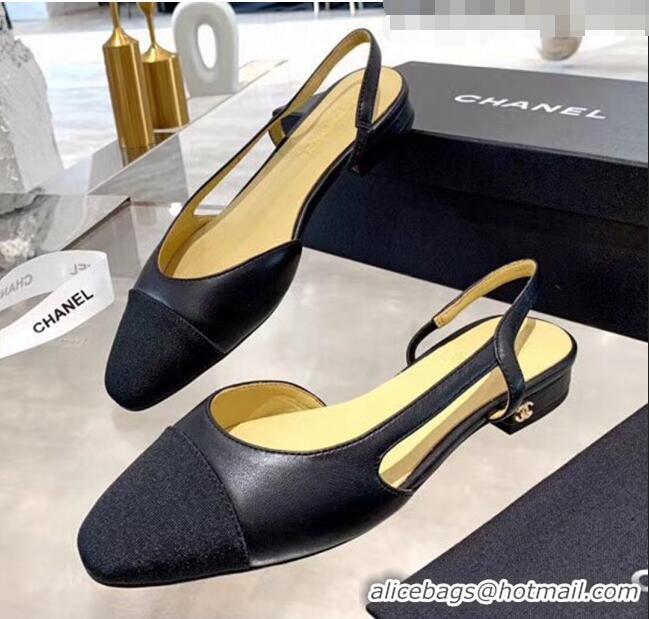 Top Design Chanel Lambskin & Grosgrain Flat Slingbacks Ballerina G31319 Black 2020