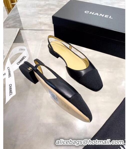 Top Design Chanel Lambskin & Grosgrain Flat Slingbacks Ballerina G31319 Black 2020