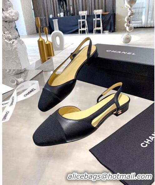 Top Design Chanel Lambskin & Grosgrain Flat Slingbacks Ballerina G31319 Black 2020