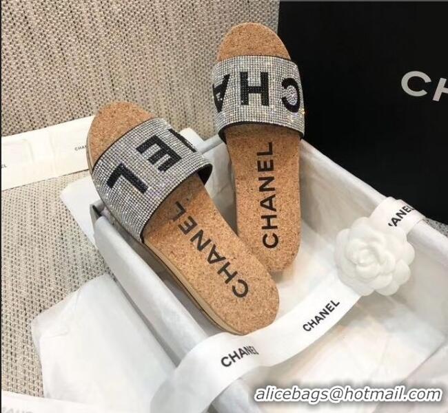 Luxury Cheap Chanel Crystal Logo Platform Mules G35799 Black 2020