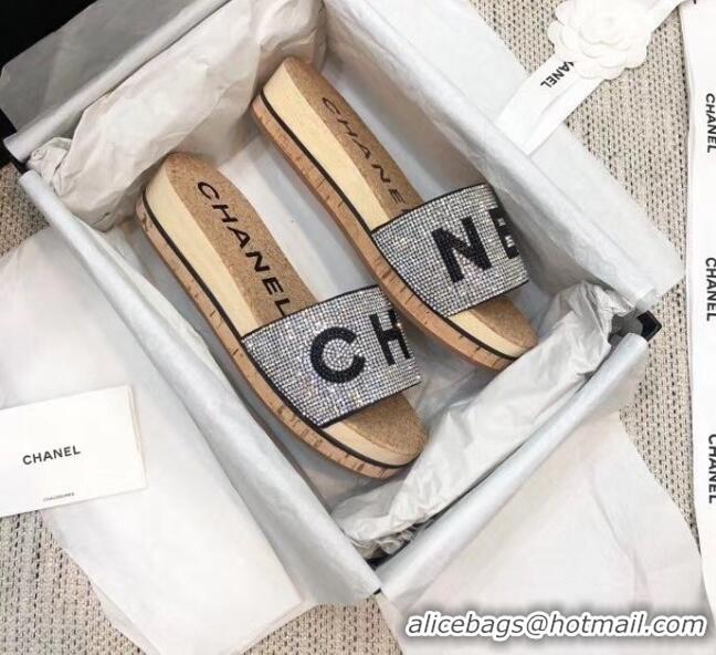 Luxury Cheap Chanel Crystal Logo Platform Mules G35799 Black 2020