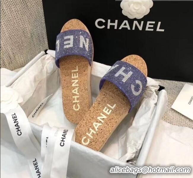 Super Quality Chanel Crystal Logo Platform Mules G35799 Blue 2020